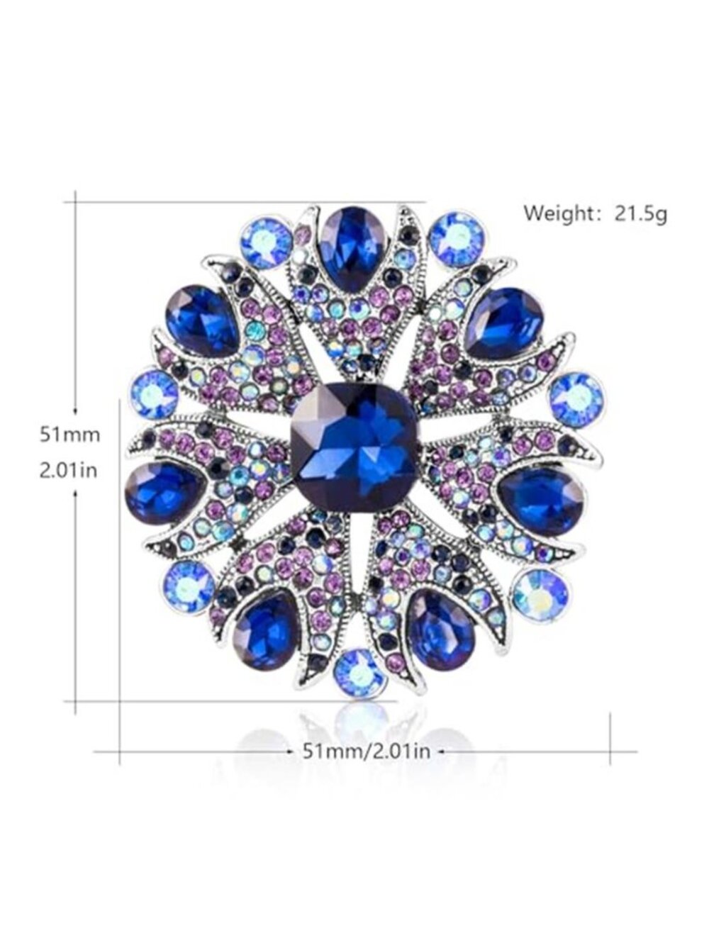 Vintage Flower Austrian Crystal Brooch Pin for Women Round Elegant - Picture 4 of 5